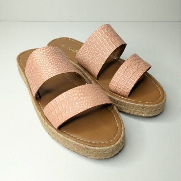 Kaanas Anthropologie Tobago Flatforn blush pink slide on sandals size 9 - Picture 1 of 7